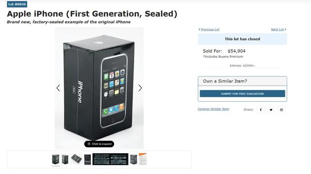 RR Auction拍卖的初代未拆封 iPhone 成拍价54904美元