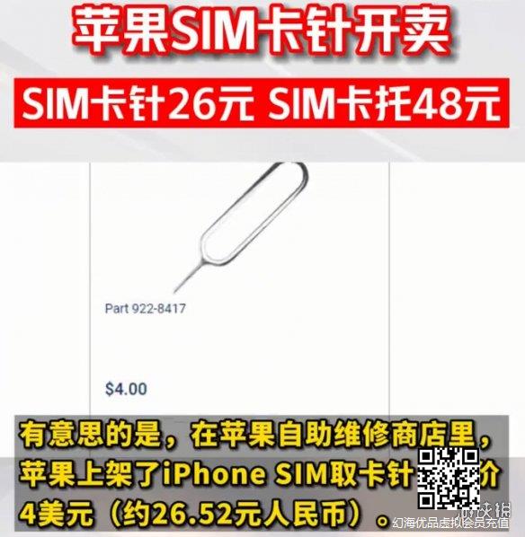 苹果SIM取卡针价格高达26元 网友：钱是大风刮来的？